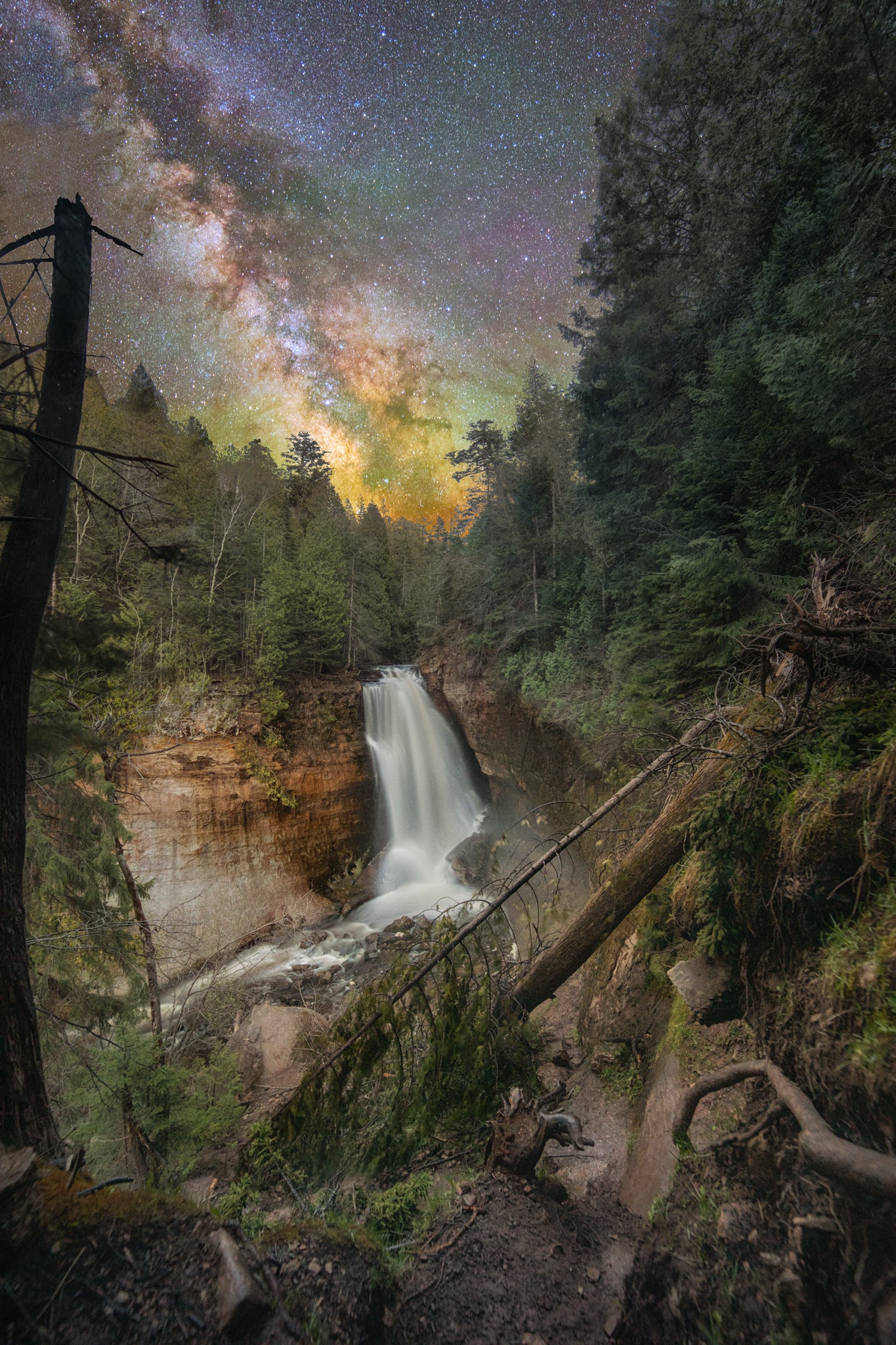 Miner's Falls Magic by Michigan Milkyway. Deep nightcap image of the Milky Way from Miner's Falls