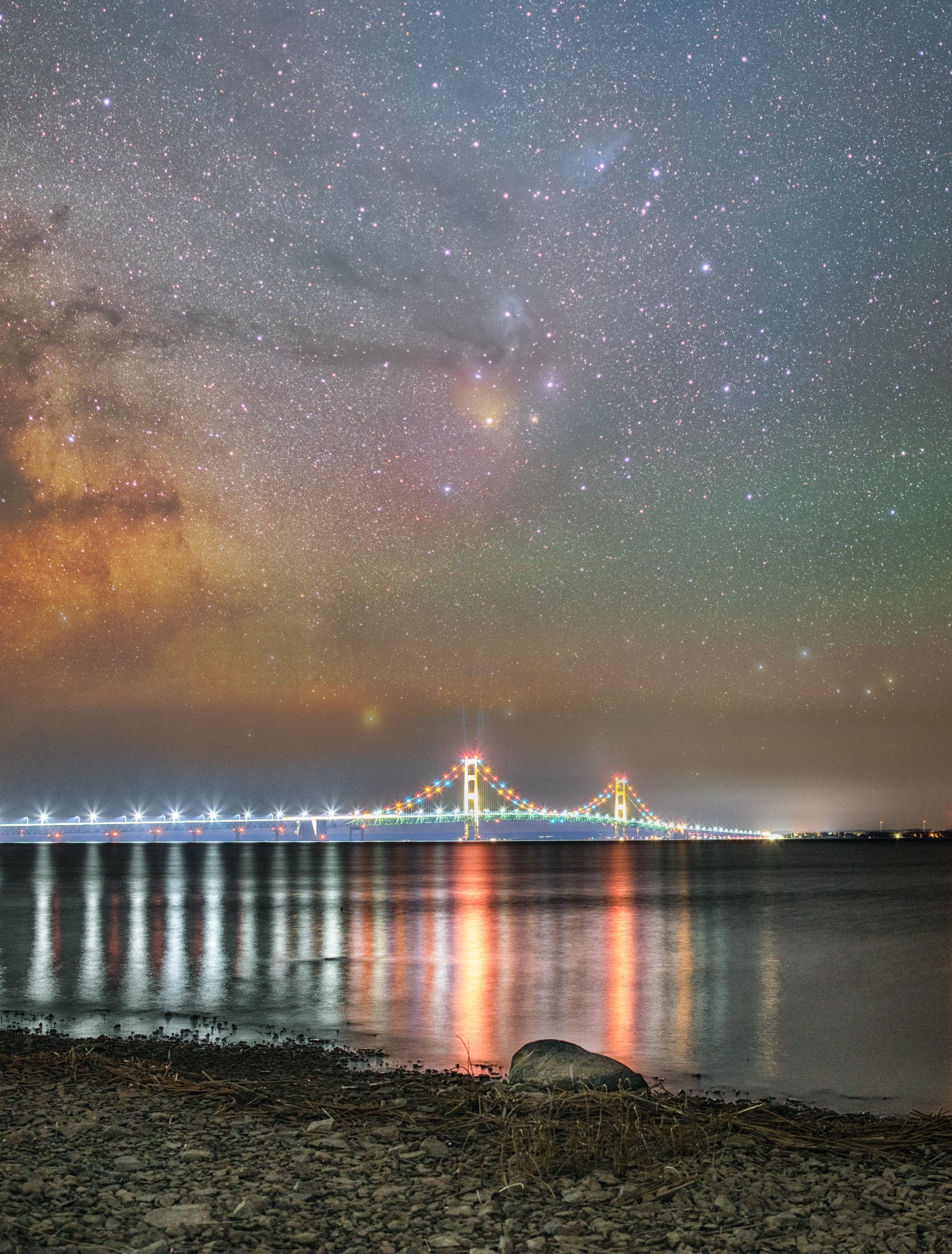 Rho Rho Rho You Boat- An Early Season Milky Way at the Mackinac Bridge